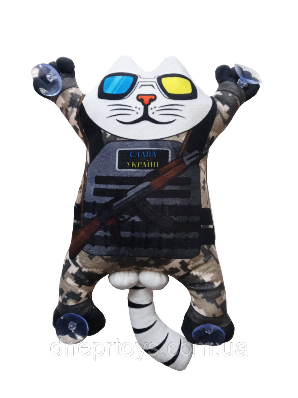 М`яка іграшка Котик "Слава Україні! Героям Слава " на присосках в машину 28*24*7 см (00284-149), фото 1