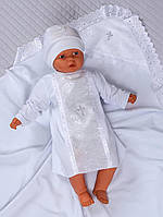 Крестильный набор утепленный баечкой 3 предмета (крыжма, рубашка, шапочка) 62-74 см Ангел Lari Белый