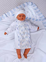 Крестильный набор утепленный баечкой 3 предмета (крыжма, рубашка, шапочка) 62-74 см Ангел Lari Белый с голубым