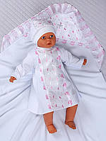 Крестильный набор утепленный баечкой 3 предмета (крыжма, рубашка, шапочка) 62-74 см Ангел Lari Белый с розовым