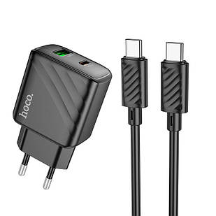 Адаптер мережевий HOCO Type-C to Type-C cable Sunlight dual-port charger CS23A |1USB/1Type-C, 30W/3A, PD/QC| чорний