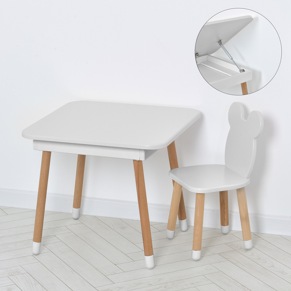 Дитячий дерев'яний столик із прихованим ящиком зі стільчиком Міккі Bambi 08-025G-BOX Сірий, фото 1