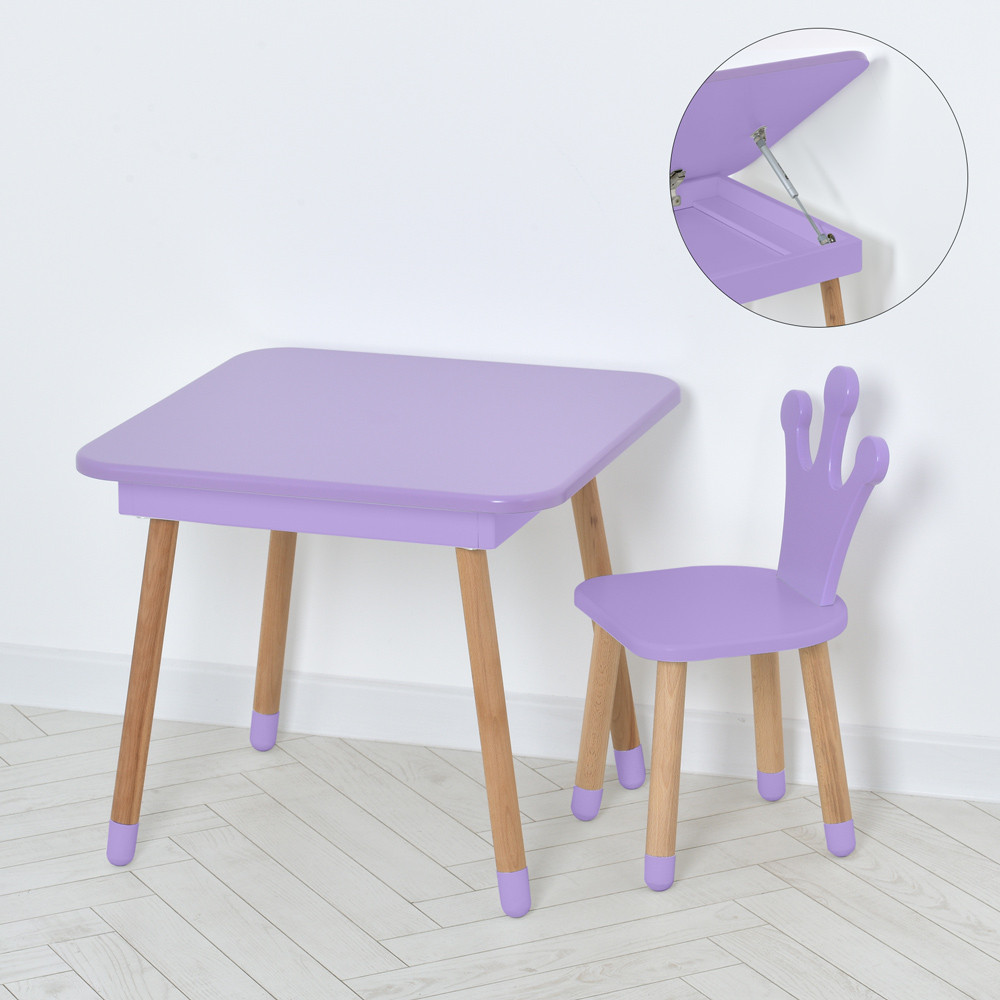 Дитячий дерев'яний столик із прихованим ящиком зі стільцем Корона Bambi 09-025V-BOX Фіолетовий