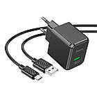 Адаптер мережевий Hoco Micro USB Cable Ocean CS12A |1USB, 18W/3A, QC3.0| чорний, фото 2