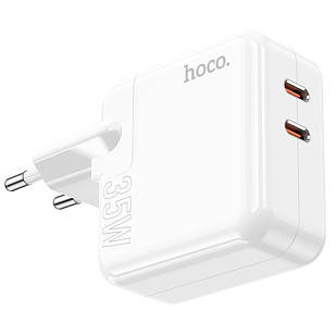 Адаптер мережевий Hoco Lucky dual-port charger C110A |2Type-C, 35W/3A, PD/QC| білий