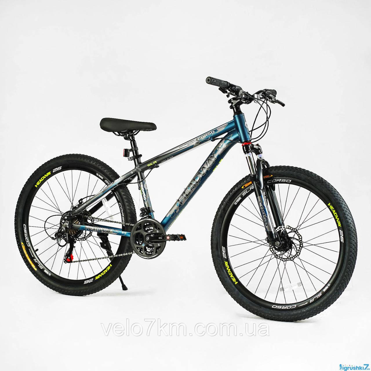 Гірський швидкісний велосипед Corso HEADWAY 26" алюмінієва рама 15", Shimano 21S, зібраний в коробці на 75%