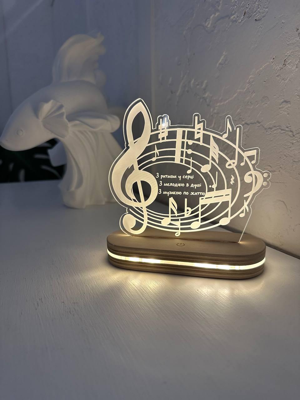 Світильник нічник подарунок для вчителя музики дошка сувенір 14 на 13см з USB роз'ємом