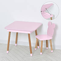 Дитячий дерев'яний столик із прихованим ящиком зі стільчиком Міккі Bambi 08-025R-BOX Рожевий