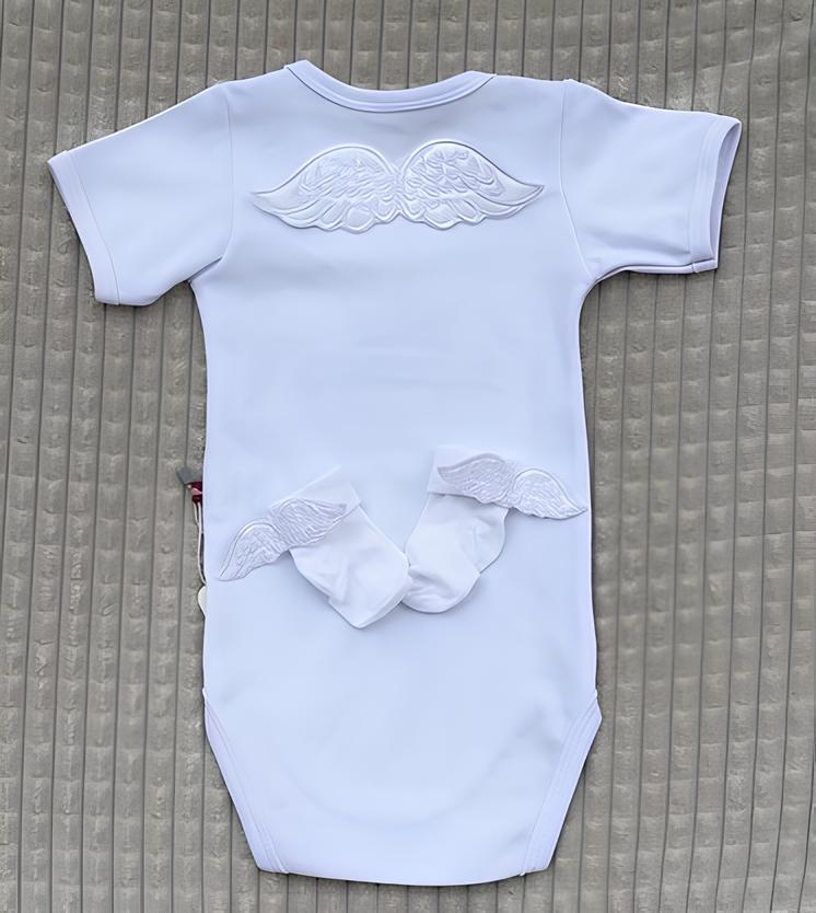 Набір на виписку та хрестини боді + шкарпетки "Ангел" зріст 56 см Brilliant Baby Білий, фото 1