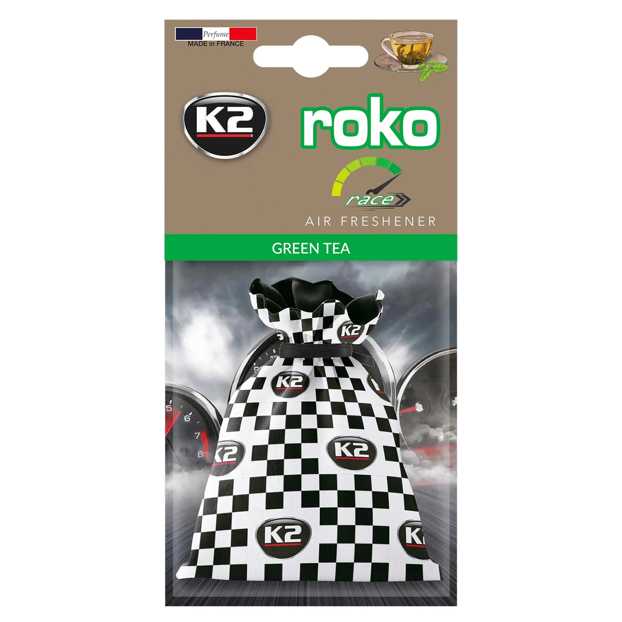 Ароматизатор для салону авто K2 Roko Race "Зелений чай" 25 г (V822R)