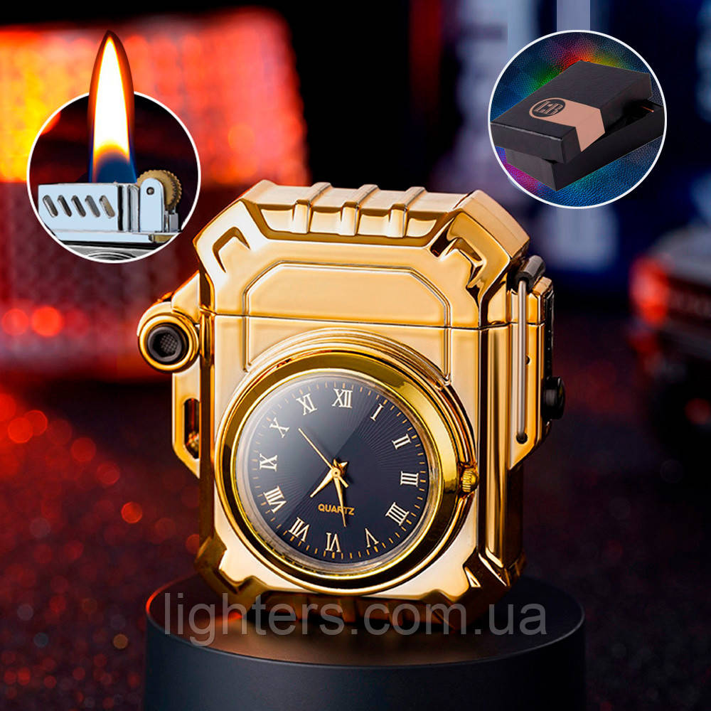 Запальничка бензинова + годинник у подарунковій упаковці A33717Gold, фото 1