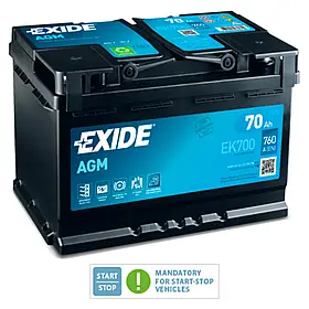 Акумулятор авто AGM 12V 70AH 760A R[+] 278*175*190 EXIDE (EK700), акб кислотно-свинцева в автомобіль Demi - Гарант Якості