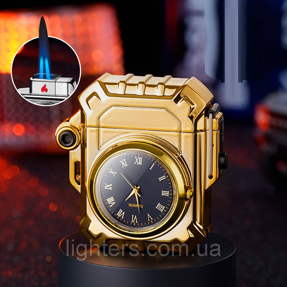 Запальничка дві форсунки + годинник у подарунковому пакованні A33716Gold, фото 1