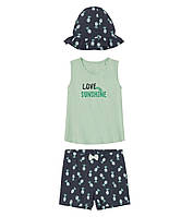 Набір для дівчинки (футболка, шорти та панама), зріст 110-116, колір зелений/синій