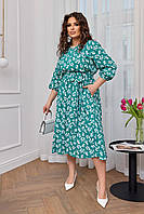 Красивое женское платье зеленое в цветочек большого размера ЮР/-2487