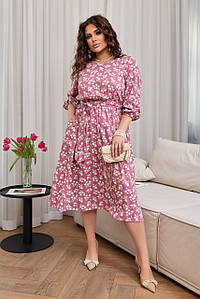 Красива жіноча фрезова сукня в квіточку великого розміру ЮР/-2487
