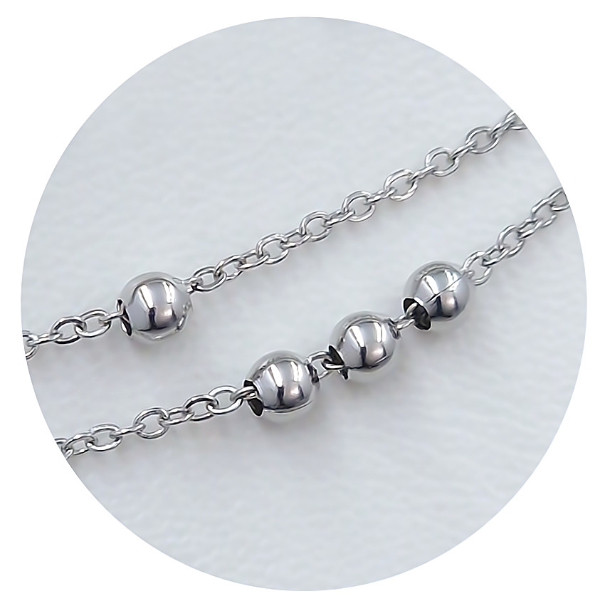 Ланцюжок Stainless Steel. Сталь. Родій. Довжина: 46 см. Ширина: 1 мм. Ширина кульки: 3 мм