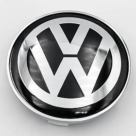 Ковпачки (заглушки) на литі диски VW (Фольксваген) 68 мм Хром лого і база Чорний фон