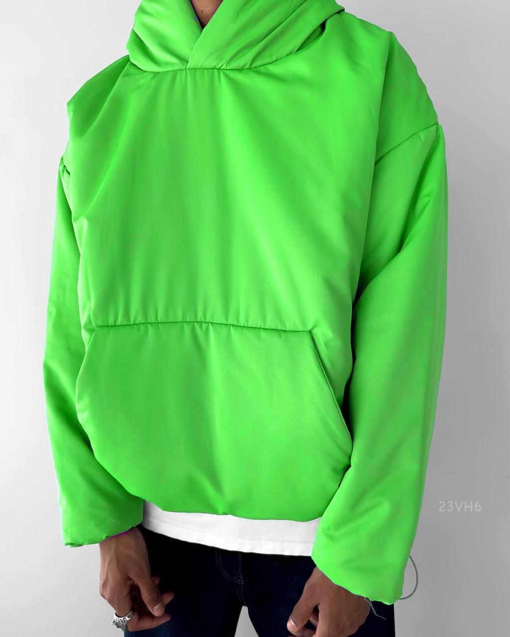 Анорак куртка чоловіча салатова з капюшоном однотонна кишеня кенгуру Light Green, фото 1