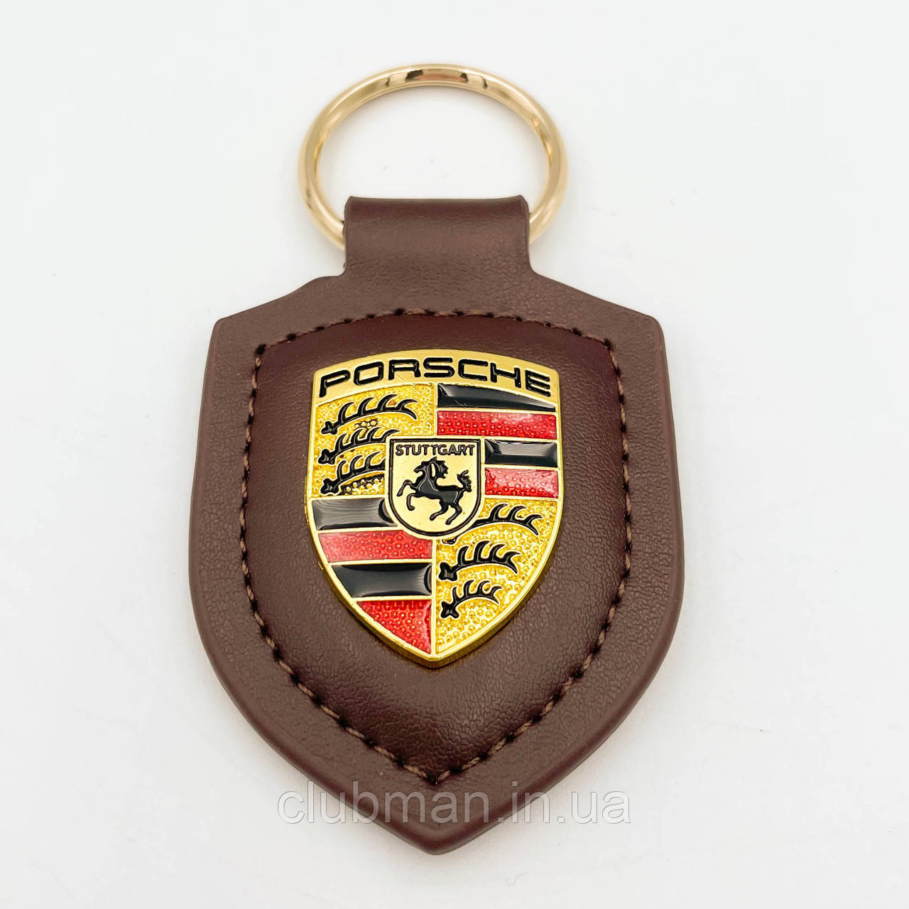 Брелок для ключів шкіряний для Porsche (Порше) Коричневий з логотипом