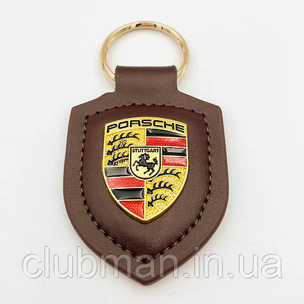 Брелок для ключів шкіряний для Porsche (Порше) Коричневий з логотипом, фото 1