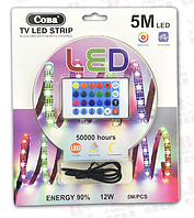 Світлодіодна стрічка для підсвічування LED Tape COBA CB5050 RGB (5 В + 5 м + USB + пульт + 16 кольорів) (100 шт.)