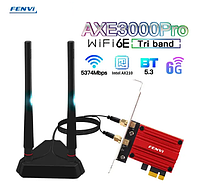 Сетевая карта Fenvi AX210 PCI-E Wi-Fi 6E + BT 5.3, PCE-AXE3000 Pro с внешней выносной антенной