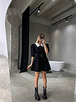Короткое твидовое платье с юбкой солнце белым воротником и рукавами фонариками (р.S, M) 66035572Q Черный, S