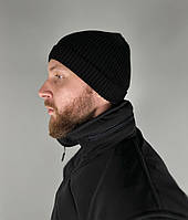 Шапка вязаная с отворотом Докер ULTIMATUM черная,теплая мужская трикотажная шапка,зимняя шапка акриловая черна