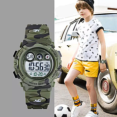 Дитячий спортивний наручний годинник Skmei 1547 Kids (секундомір, будильник) Зелений камуфляж, фото 2
