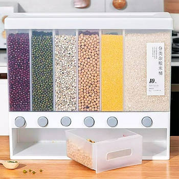 Органайзер для круп на 6 відділень з дозатором / Диспенсер для сипучих продуктів / Контейнер для зберігання круп
