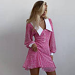 Шифонове коротке плаття у квітковий принт із рукавами ліхтариками та білим коміром (р. S, М) 77035573, фото 4