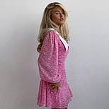 Шифонове коротке плаття у квітковий принт із рукавами ліхтариками та білим коміром (р. S, М) 77035573, фото 2