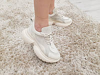 Кросівки шкіряні жіночі замшеві на високій підошві спортивні м'які молодіжні комфортні комбіновані бежеві 39 розмір MKraFVT 2142/2