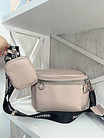 Женская сумка кросс-боди пудра ( нужно-розовая) Polina&Eiterou натуральная кожа
