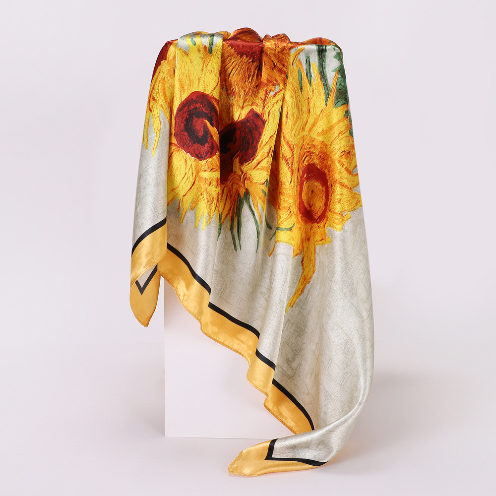 Хустка в українському стилі з соняшниками патріотичний шовкова косинка жіноча шаль з принтом жовті квіти