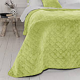 Покривало Велюрове м'яке Салатове Полуторний розмір 150х210 см ромб/круглий, фото 4