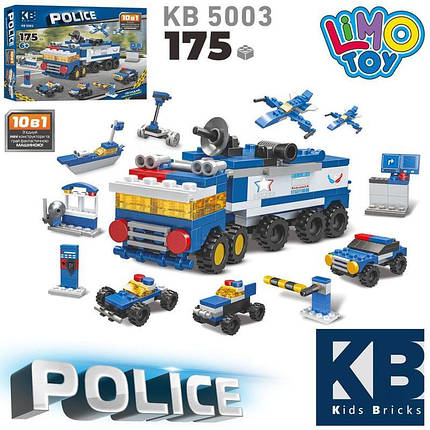 Конструктор Limo Toy поліція, 10в1, машина, 175дет, KB5003, фото 1