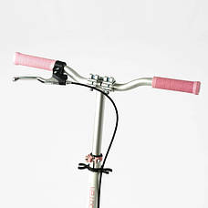 Самокат для дівчинки з ручним гальмом Біло-Рожевий (складний, колеса PU 20 см, рама алюміній, 1 амортизатор) SH-41102, фото 3