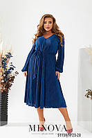 Плиссированное синее платье на шелковой основе для особых случаев, больших размеров от 48 до 54 54