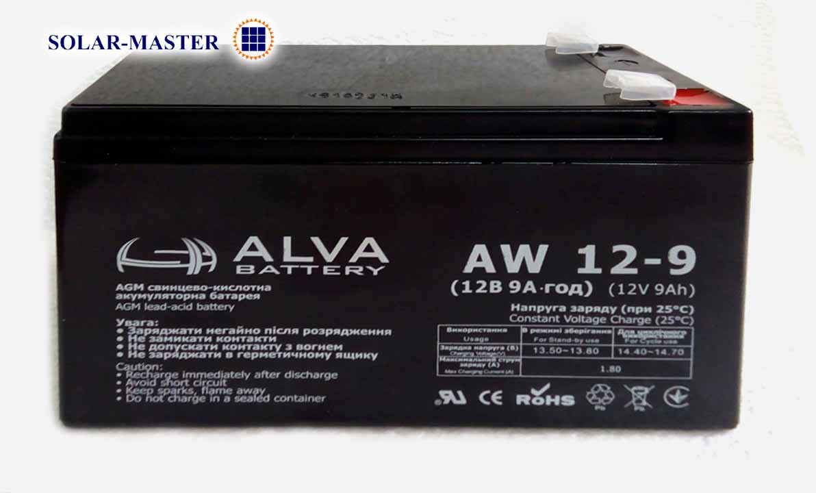 AGM аккумулятор ALVA AW 12В-9Aч