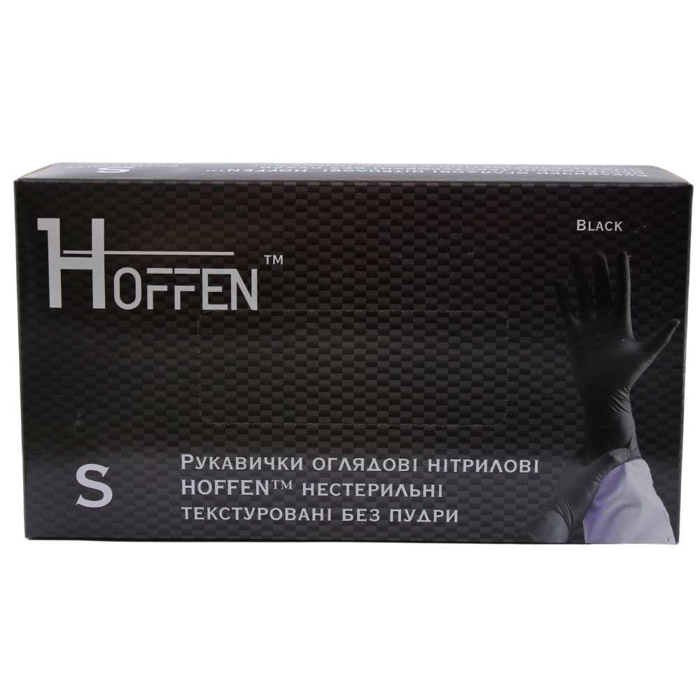 Рукавички нітрил чорні Hoffen розмір S (100шт/уп)(10уп/ящ)