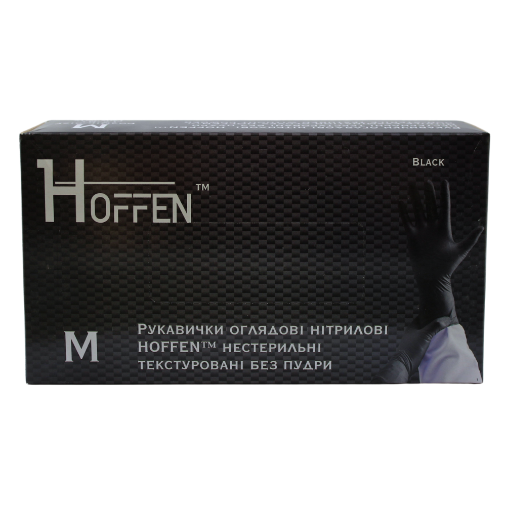 Рукавички нітрил чорні Hoffen розмір M (100шт/уп)(10уп/ящ)