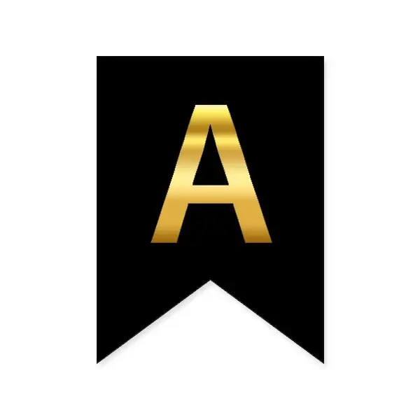 Літера "А" на прапорці для будь-яких написів золото на чорному 16*12см