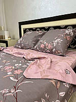 Комплект постельного белья бледно-розовый с цветами евро