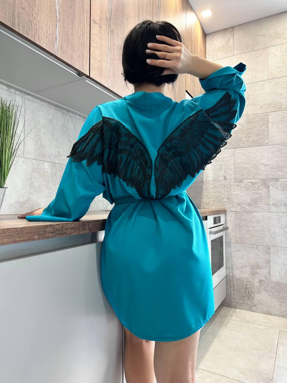 Бірюзовий жіночий халат-кімоно крила ангела, жіночі халати.