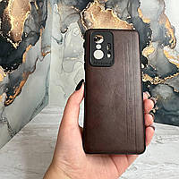 Чехол коричневый с защитой камеры для Xiaomi Note 11T Pro накладка кожаная для самсунг галакси ноут 11т про