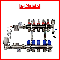 Коллектор для теплого пола в сборе на 5 контуров KOER (Чехия) латунь