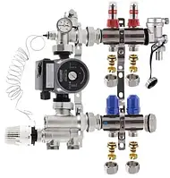 Коллектор для теплого пола Kp-czech в сборе с насосом на 2 контура |нижнее подключение|