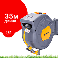 Настенная автоматическая катушка со шлангом  Powermat 1/2 дюйма 35м садовый шланг для полива с креплением ТОП